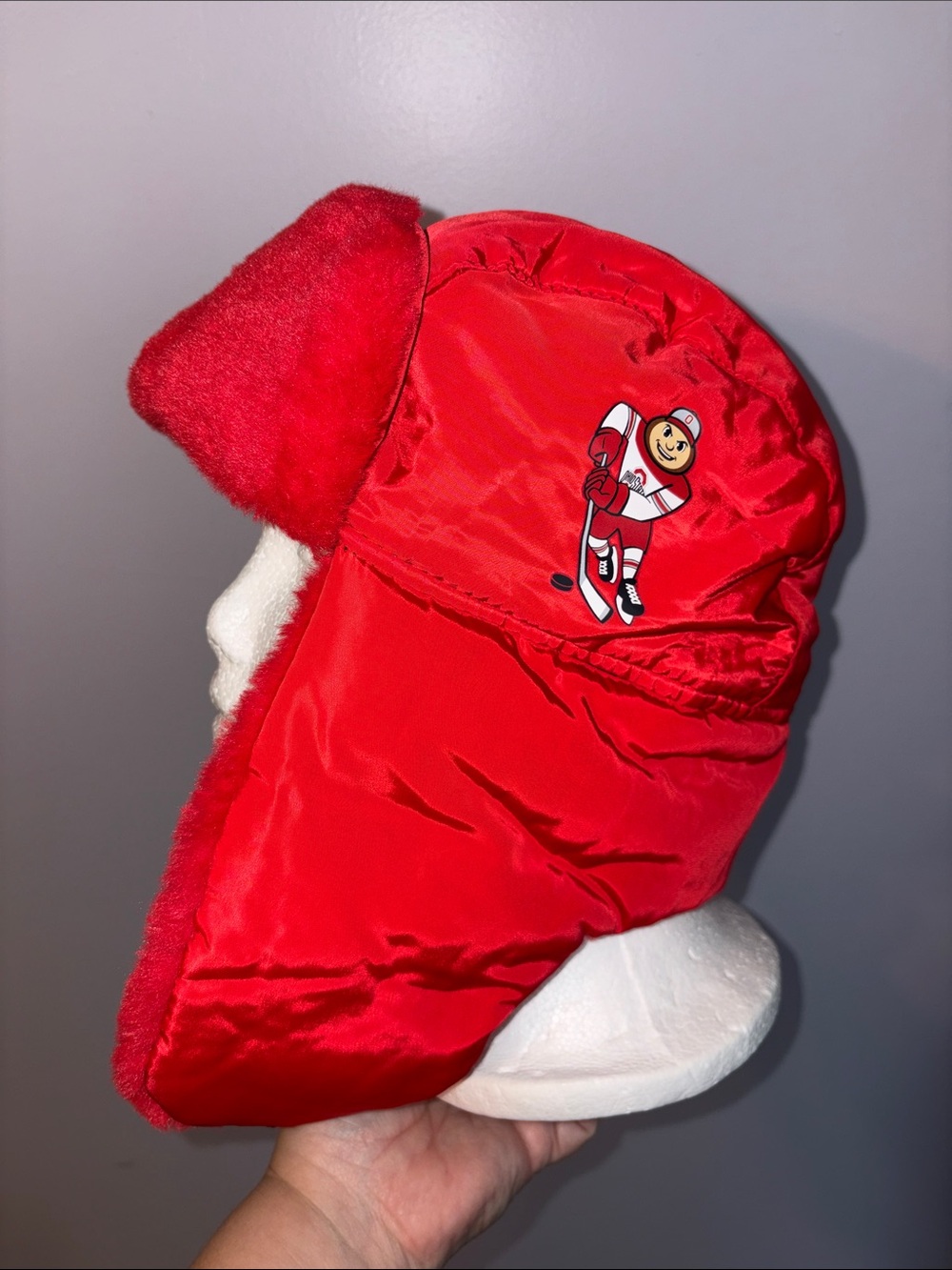 The Ohio State Hockey Red Quilted Brutus Trapper Hat Cap OS